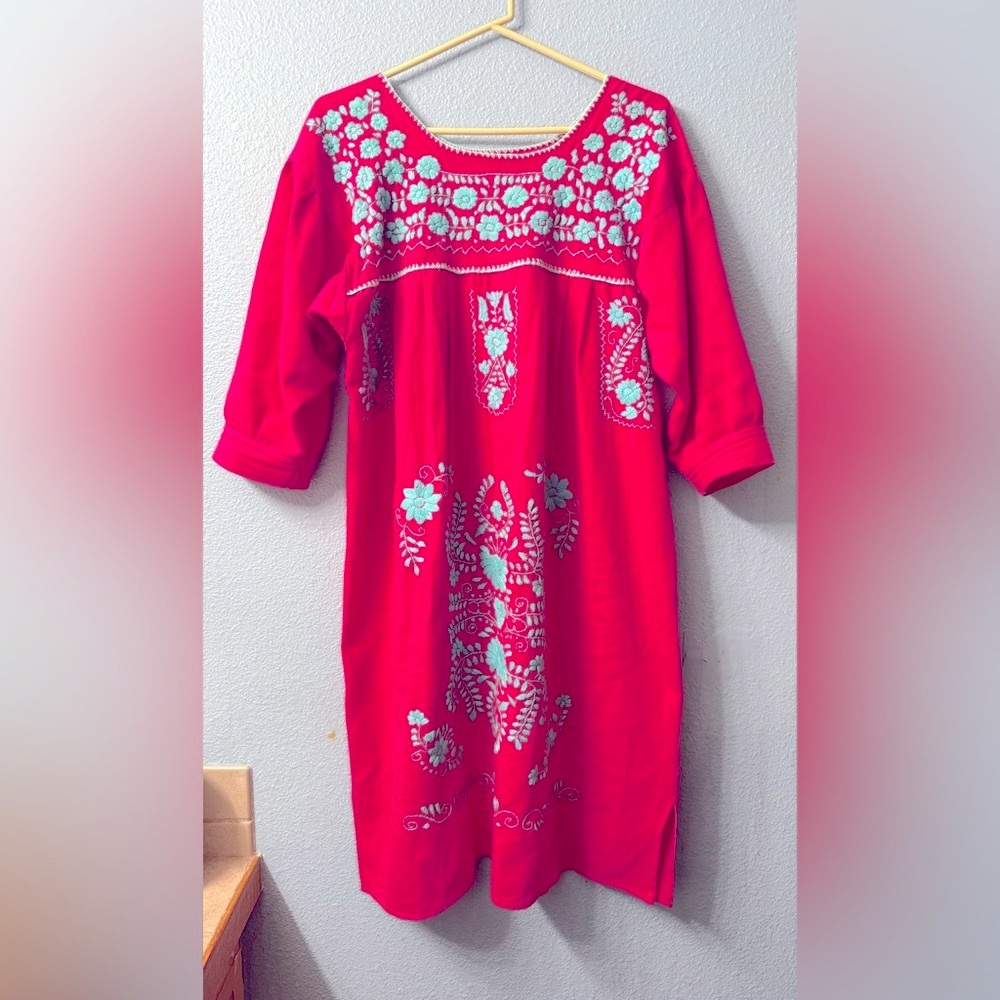 Pink Embroidered Mexican  Dress